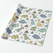 Cute Dino Pattern Kids Birthday Wrapping Paper ラッピングペーパー (アンロールド)