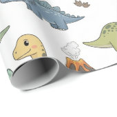 Cute Dino Pattern Kids Birthday Wrapping Paper ラッピングペーパー (ロールコーナー)
