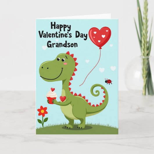 Cute Dino Valentines Grandson Card カード (正面)