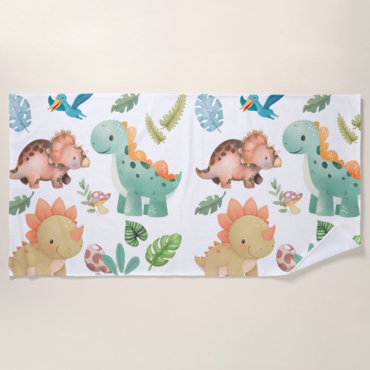 Cute Dinosaur ビーチタオル (正面)