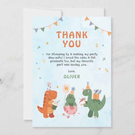 cute dinosaur 4th Birthday Thank You Cards サンキューカード (正面)