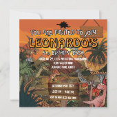 Cute Dinosaur 6th Birthday Invitation Colorful  招待状 (正面)