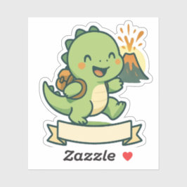Cute Dinosaur Adventure with Volcano – Personalize シール