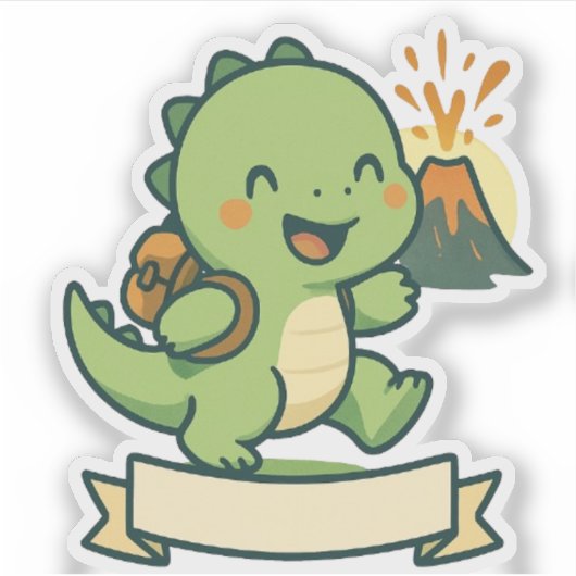 Cute Dinosaur Adventure with Volcano – Personalize シール (正面)