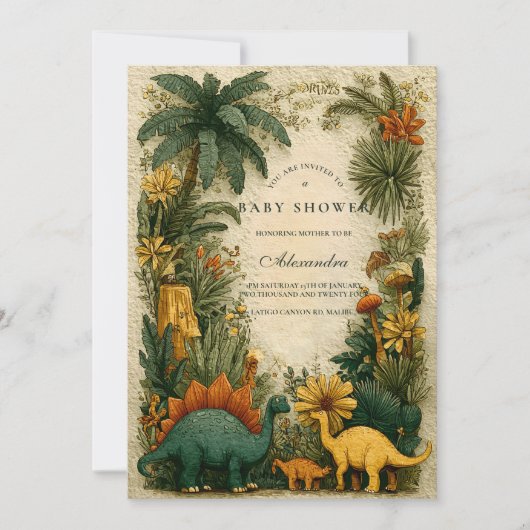 Cute Dinosaur Baby Shower 招待状 (正面)