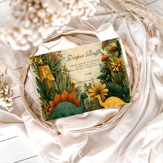 Cute Dinosaur Baby Shower Diapper Raffle エンクロージャーカード