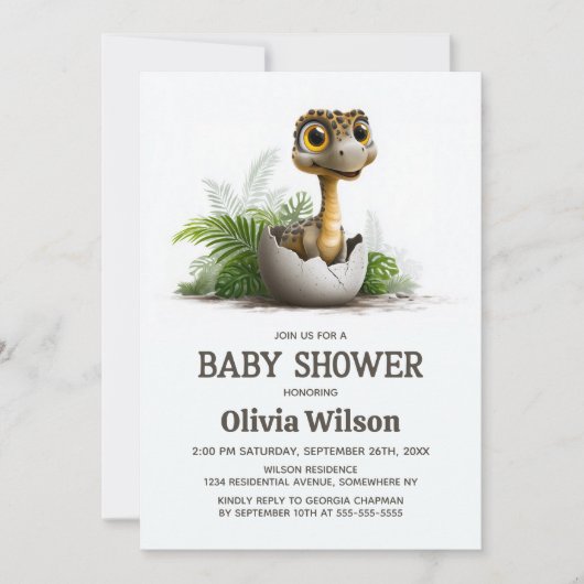 Cute Dinosaur Baby Shower Invitation 招待状 (正面)