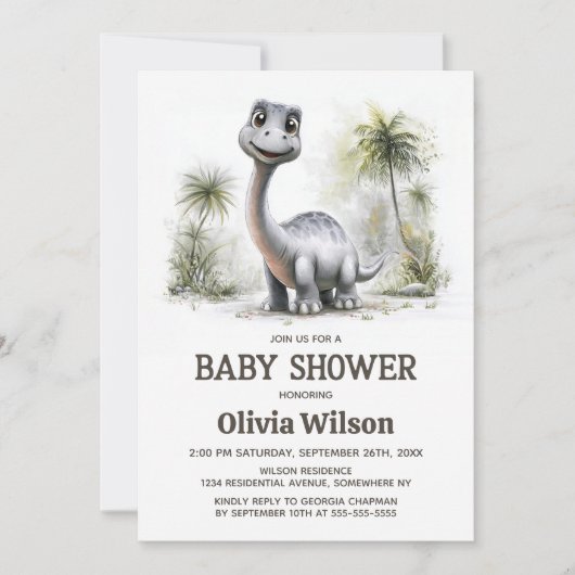 Cute Dinosaur Baby Shower Invitation 招待状 (正面)