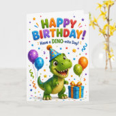 Cute Dinosaur Birthday Card for Kids – Happy Birth カード (黄色い花)