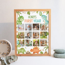 Cute Dinosaur Birthday First Year Photo Milestone ポスター