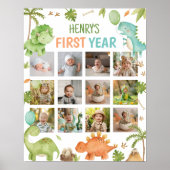 Cute Dinosaur Birthday First Year Photo Milestone ポスター (正面)