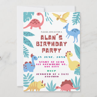 Cute Dinosaur Birthday Invitation 招待状