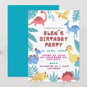 Cute Dinosaur Birthday Invitation 招待状 (正面/裏面)