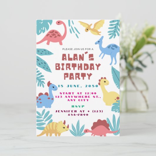 Cute Dinosaur Birthday Invitation 招待状 (スタンド正面)