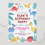 Cute Dinosaur Birthday Invitation 箔招待状 (正面)