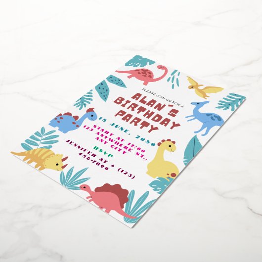 Cute Dinosaur Birthday Invitation 箔招待状 (回転した状態)
