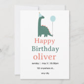 Cute Dinosaur Birthday Invitation for Kids, 招待状 (正面)