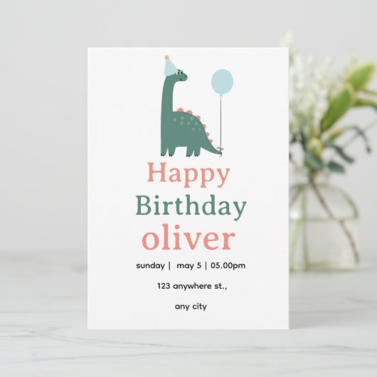 Cute Dinosaur Birthday Invitation for Kids, 招待状 (スタンド正面)