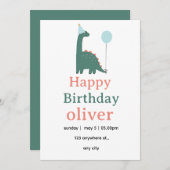 Cute Dinosaur Birthday Invitation for Kids, 招待状 (正面/裏面)