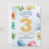 Cute Dinosaur Birthday Party for Kids 招待状 (正面)