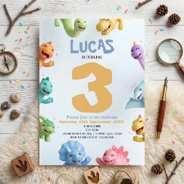 Cute Dinosaur Birthday Party for Kids 招待状