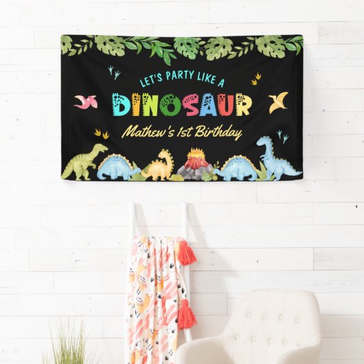 Cute Dinosaur Boy First Birthday Party 横断幕 (インサイチュ)