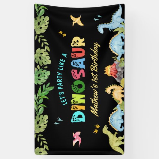 Cute Dinosaur Boy First Birthday Party 横断幕 (縦)