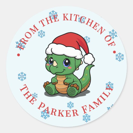 Cute Dinosaur Christmas From Our Kitchen Stickers ラウンドシール (正面)