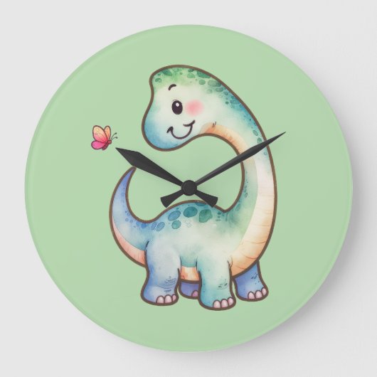 Cute Dinosaur Clock- Brachiosaurus ラージ壁時計 (正面)