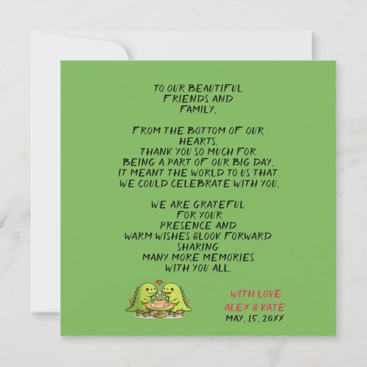 Cute Dinosaur Couple Wedding Thank You Card サンキューカード (裏面)
