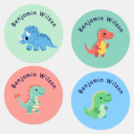 Cute Dinosaur Custom Kids Name  ラベル (グループ)