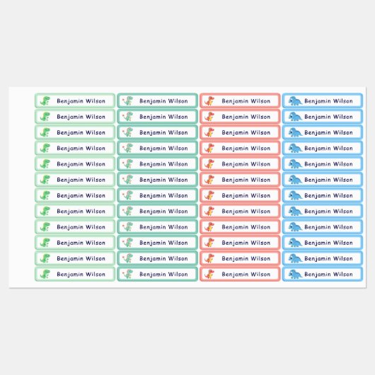 Cute Dinosaur Custom Kids Name  ラベル (シート)