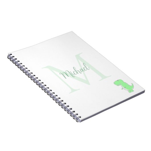 Cute Dinosaur Custom Name Initial  ノートブック (右側)