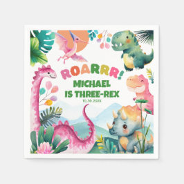 Cute Dinosaur Dig Prehistoric Kids 3rd Birthday  スタンダードカクテルナプキン