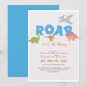 Cute Dinosaur Dino Baby Boy Baby Shower 招待状 (正面/裏面)