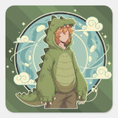 Cute Dinosaur Fantasy Boy Art Piece スクエアシール (正面)