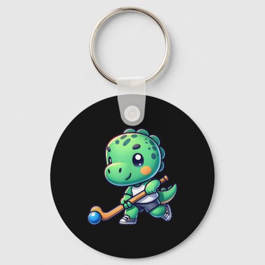 Cute Dinosaur Field Hockey Team Player キーホルダー (正面)