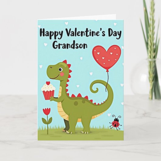 Cute Dinosaur Grandson Valentine Card カード (正面)