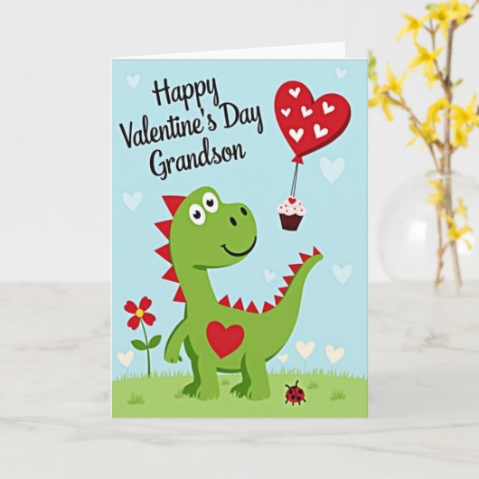 Cute Dinosaur Grandson Valentines Card カード (黄色い花)