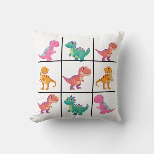 Cute Dinosaur Grid Design with Nine Colorful Dino  クッション (正面)