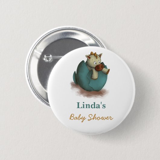 Cute Dinosaur Hatching Baby Shower 缶バッジ (正面&裏面)