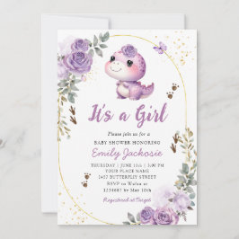 Cute Dinosaur It's a Girl Boho Floral Baby Shower  招待状