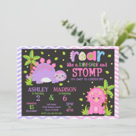 Cute Dinosaur Joint Birthday  招待状