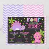 Cute Dinosaur Joint Birthday  招待状 (正面/裏面)