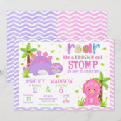 Cute Dinosaur Joint Birthday  招待状 (正面/裏面)