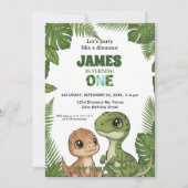 Cute Dinosaur Jungle First Birthday Invitation 招待状 (正面)