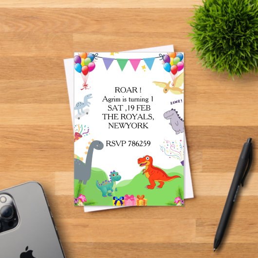 Cute Dinosaur Kids Birthday Invitation アクリル招待状 (インサイチュ (招待状))