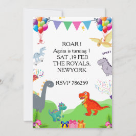 Cute Dinosaur Kids Birthday Invitation 招待状