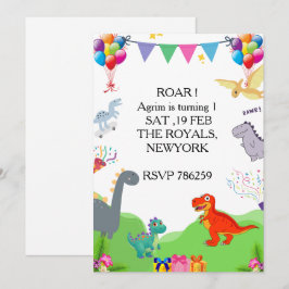 Cute Dinosaur Kids Birthday Invitation 招待状