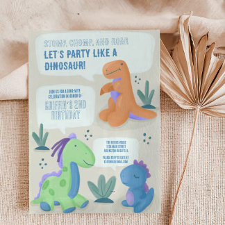 Cute Dinosaur Kids Birthday Party Invitation 招待状